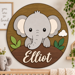 Personalised Wooden Elephant Name Sign Kids Nursery Bedroom Wall Decor
