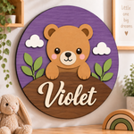Personalised Wooden Bear Name Sign Kids Nursery Bedroom Wall Decor