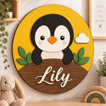 Personalised Wooden Penguin Name Sign Kids Nursery Bedroom Wall Decor