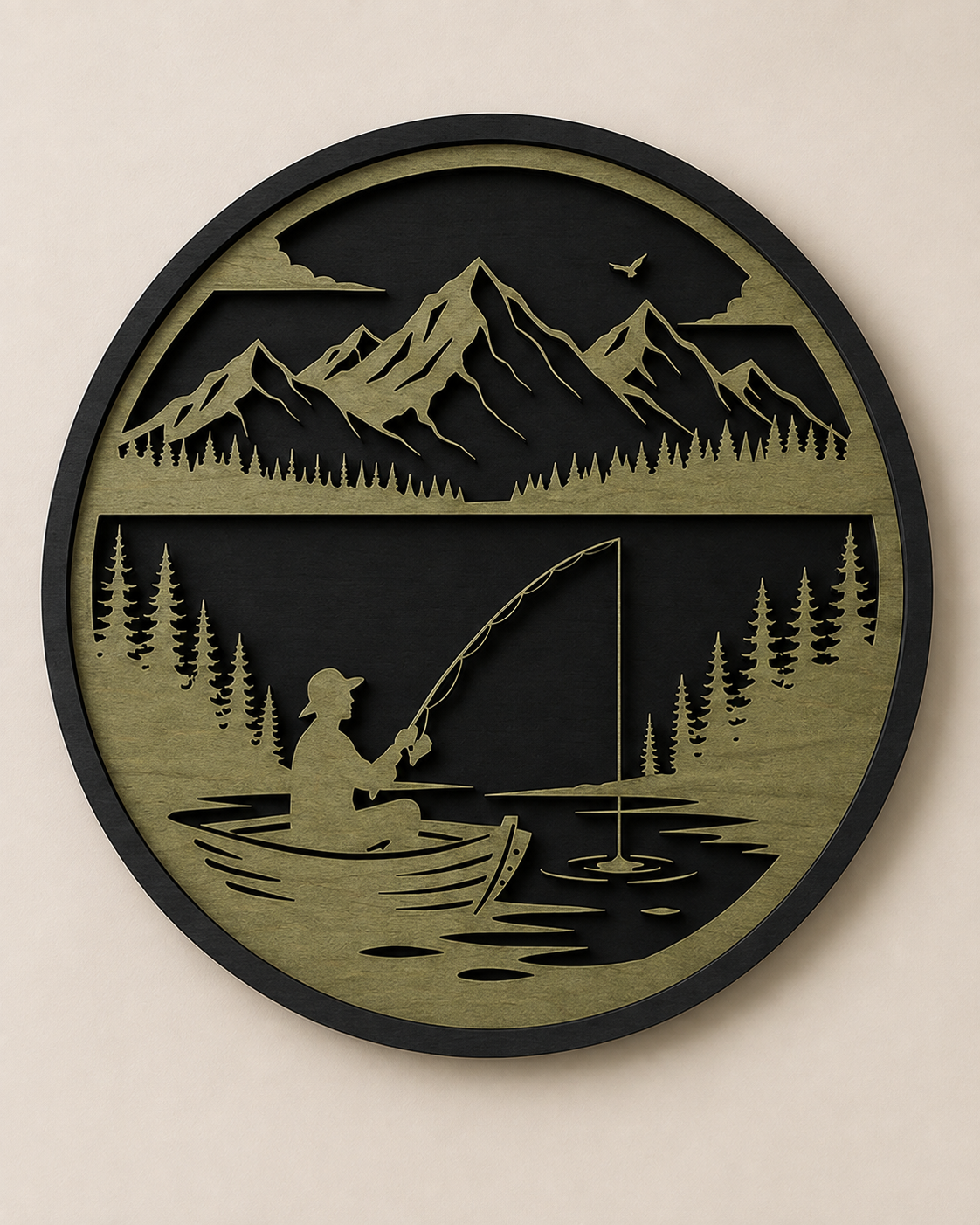 Personalised Fishing Mountain Wooden Wall Art Outdoor Cabin Decor