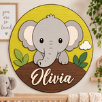 Personalised Wooden Elephant Name Sign Kids Nursery Bedroom Wall Decor