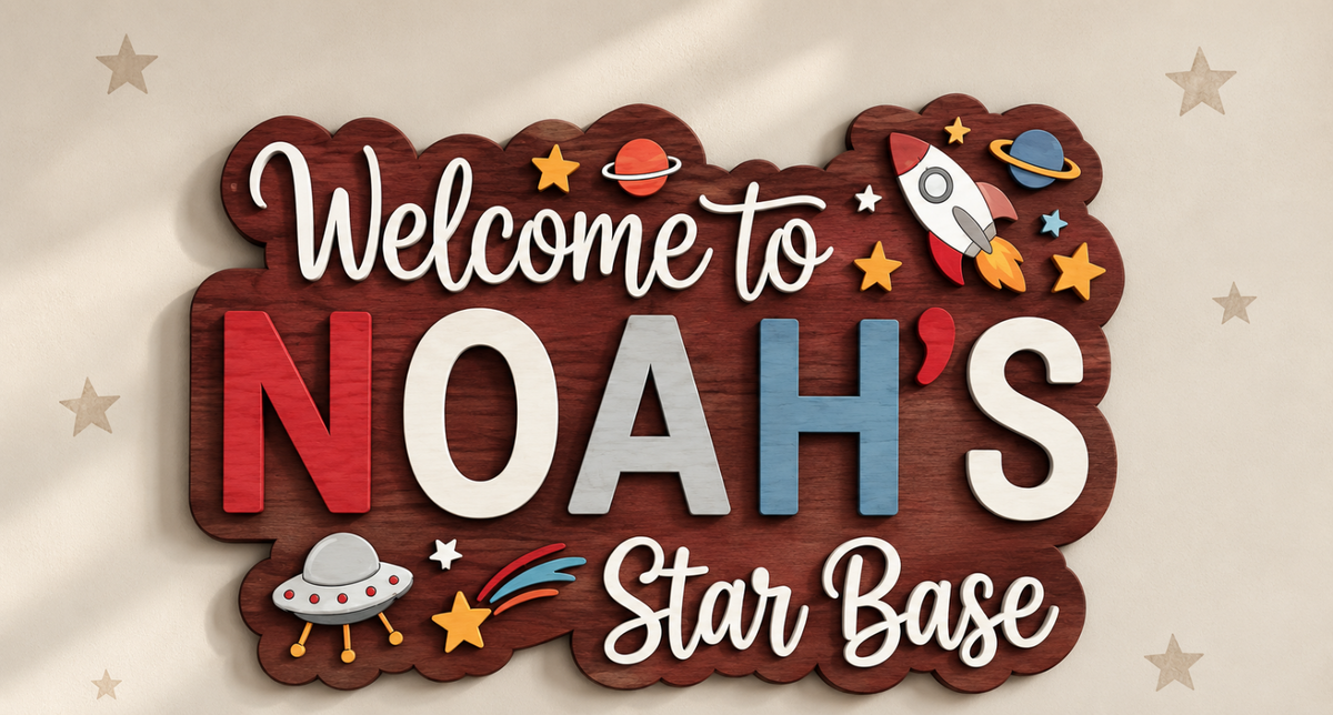 Personalised Space Name Sign Kids Nursery Bedroom Wall Decor Star Base
