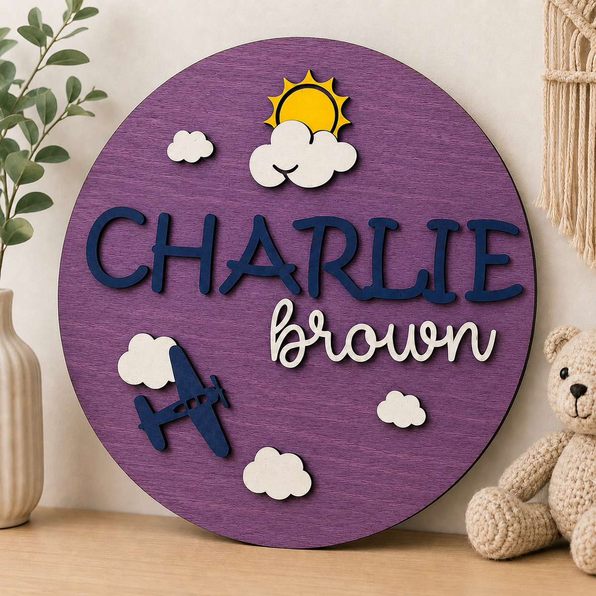 Personalised Aeroplane Name Sign Kids Nursery Bedroom Wall Decor