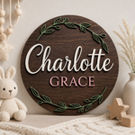 Custom 3D Wooden Name Sign Leaf Wreath Plaque Birch Plywood Botanical Decor