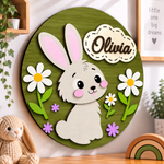 Personalised Wooden Bunny Name Sign Kids Nursery Bedroom Wall Decor