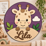Personalised Wooden Giraffe Name Sign Kids Nursery Bedroom Wall Decor