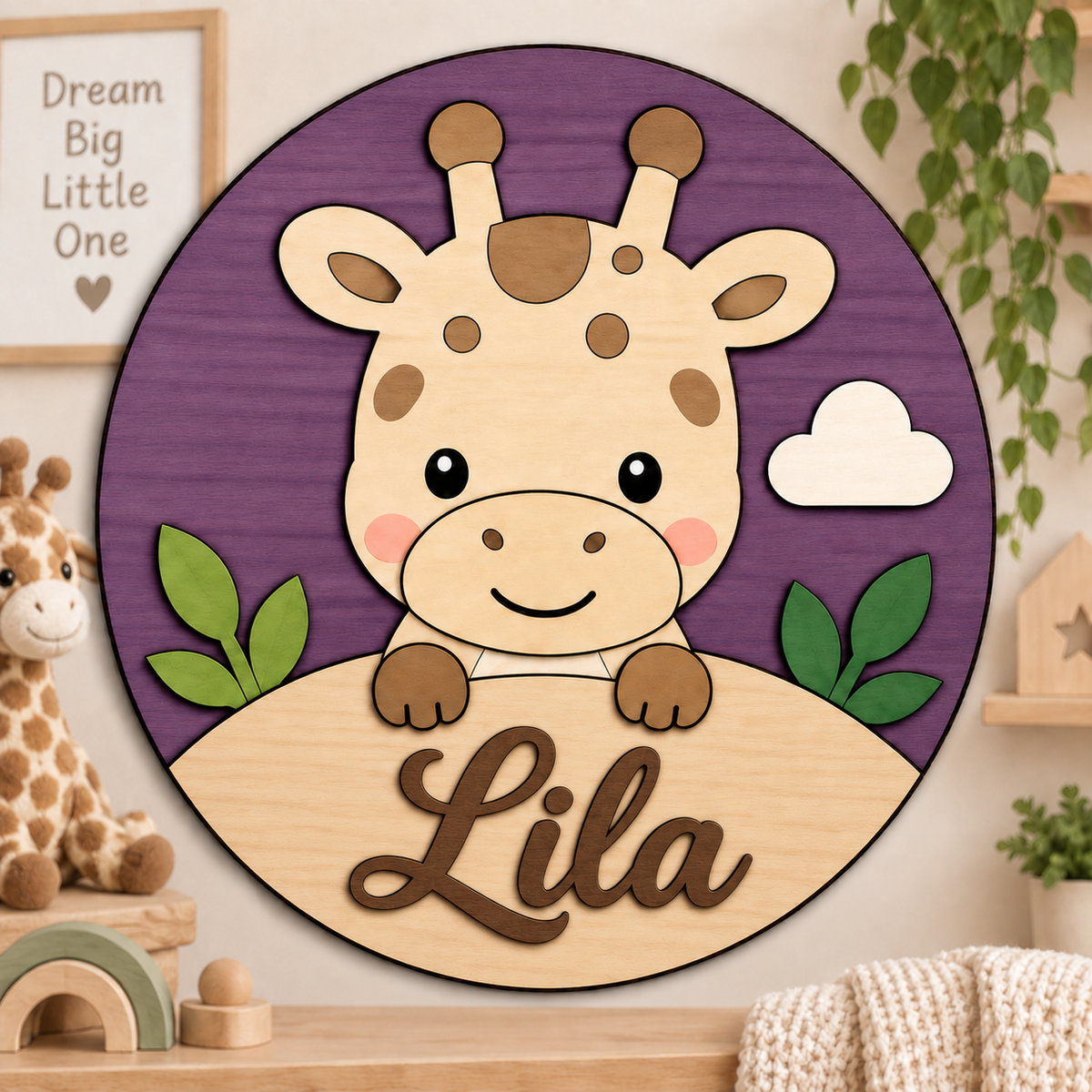 Personalised Wooden Giraffe Name Sign Kids Nursery Bedroom Wall Decor