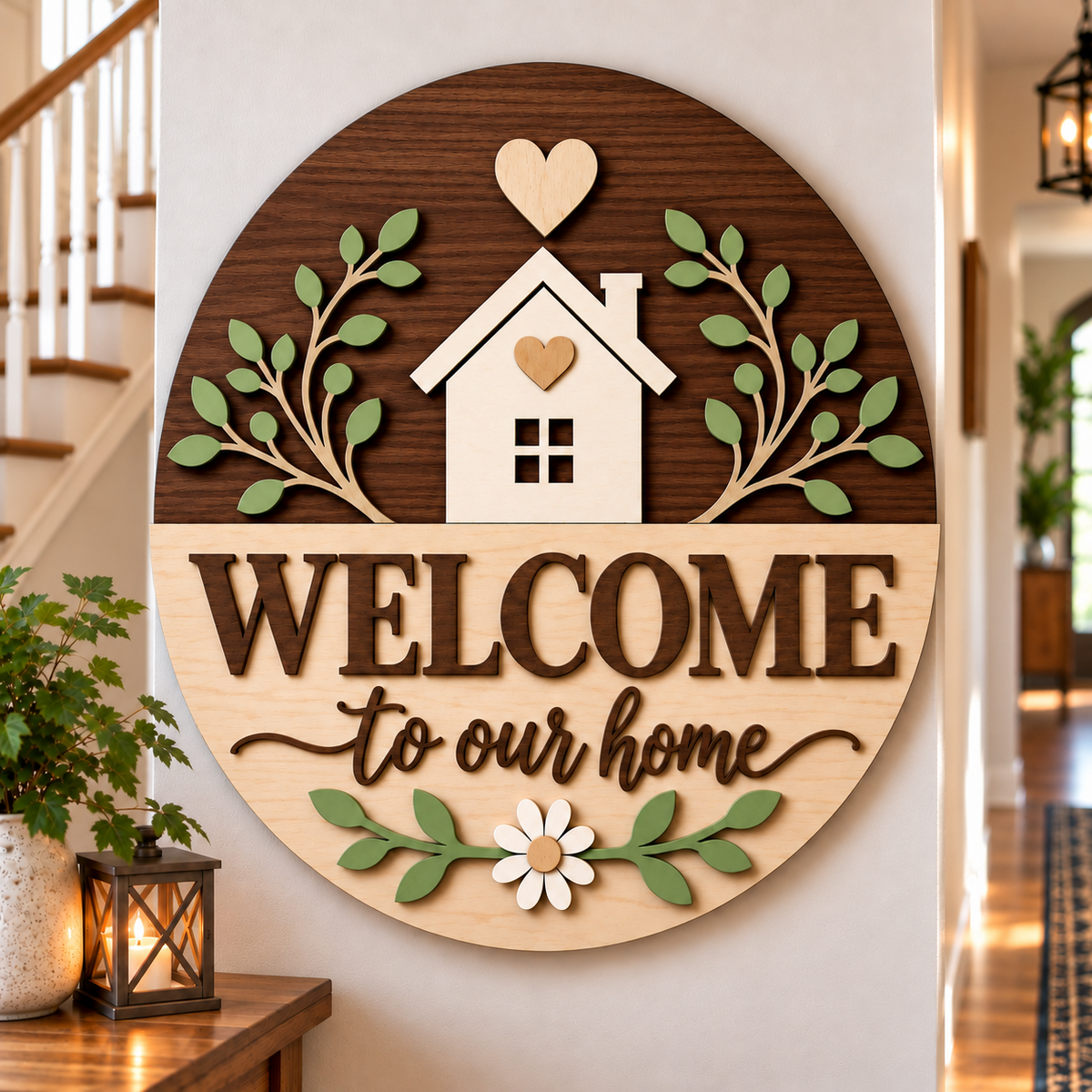 Personalised Floral Wooden Welcome Sign Wall Decor