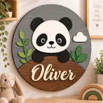 Personalised Wooden Panda Name Sign Kids Nursery Bedroom Wall Decor