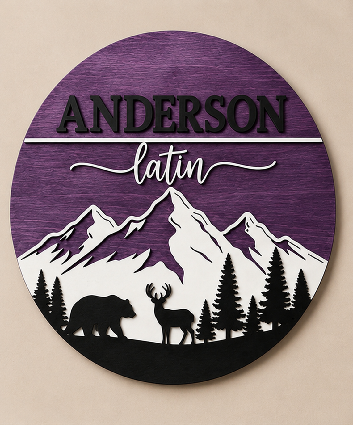 Personalised Mountain Bear Name Sign Rustic Woodland Wall Decor