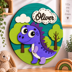 Personalised Wooden Dinosaur Name Sign Kids Nursery Bedroom Wall Decor