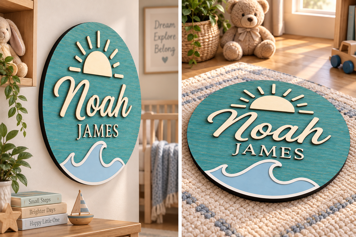Personalised Ocean Name Sign Kids Nursery Bedroom Wall Decor