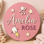 Personalised Rocket Wooden Name Sign Boys Nursery Wall Decor Custom Plaque