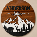 Personalised Mountain Bear Name Sign Rustic Woodland Wall Decor