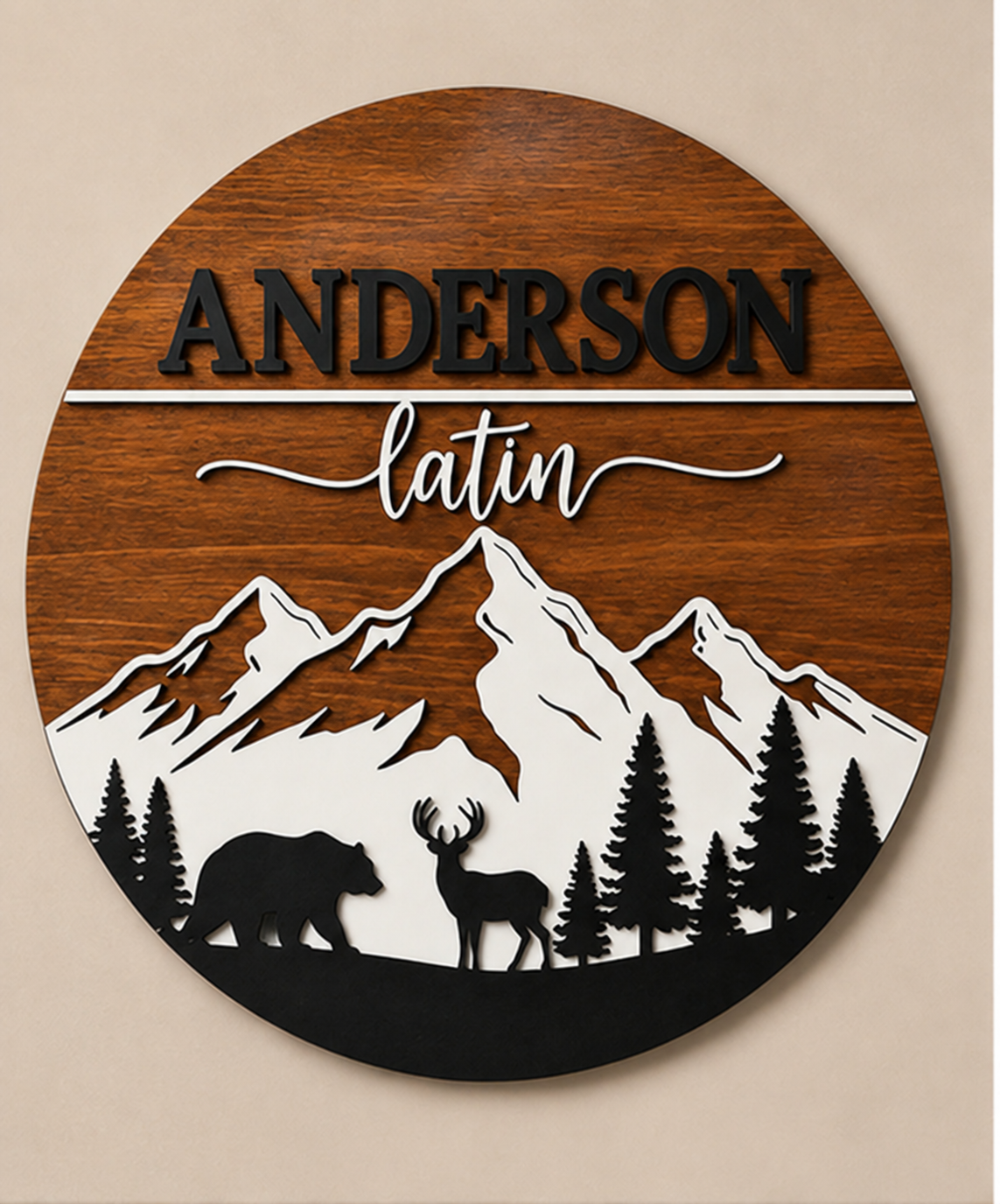Personalised Mountain Bear Name Sign Rustic Woodland Wall Decor