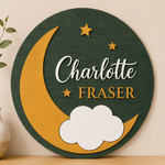 Personalised Moon Stars Wooden Name Sign Nursery Night Sky Wall Decor