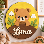 Personalised Wooden Bear Name Sign Kids Nursery Bedroom Wall Decor