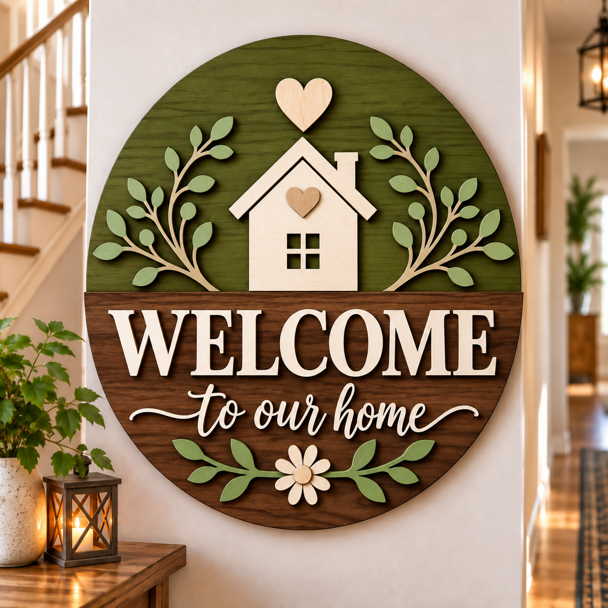 Personalised Floral Wooden Welcome Sign Wall Decor