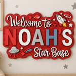Personalised Space Name Sign Kids Nursery Bedroom Wall Decor Star Base