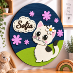Personalised Wooden Cat Name Sign Kids Nursery Bedroom Wall Decor