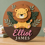 Personalised Wooden Lion Name Sign Kids Nursery Bedroom Wall Decor