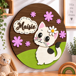 Personalised Wooden Cat Name Sign Kids Nursery Bedroom Wall Decor
