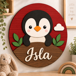 Personalised Wooden Penguin Name Sign Kids Nursery Bedroom Wall Decor
