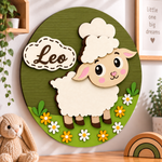 Personalised Wooden Sheep Name Sign Kids Nursery Bedroom Wall Decor