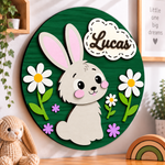 Personalised Wooden Bunny Name Sign Kids Nursery Bedroom Wall Decor
