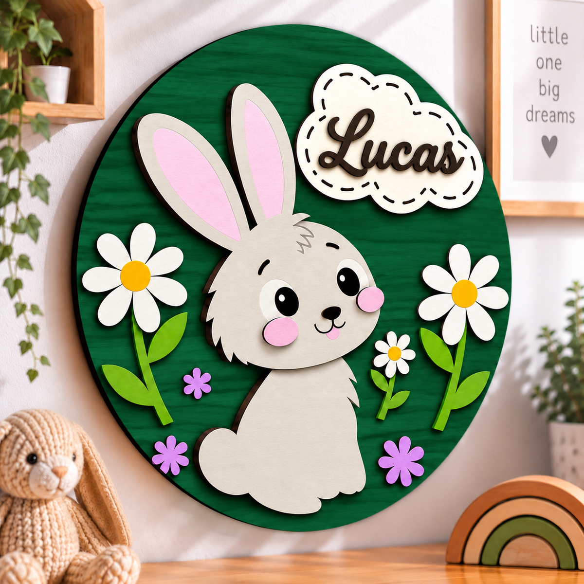 Personalised Wooden Bunny Name Sign Kids Nursery Bedroom Wall Decor
