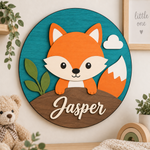 Personalised Wooden Fox Name Sign Kids Nursery Bedroom Wall Decor