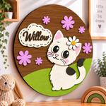 Personalised Wooden Cat Name Sign Kids Nursery Bedroom Wall Decor