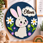 Personalised Wooden Bunny Name Sign Kids Nursery Bedroom Wall Decor