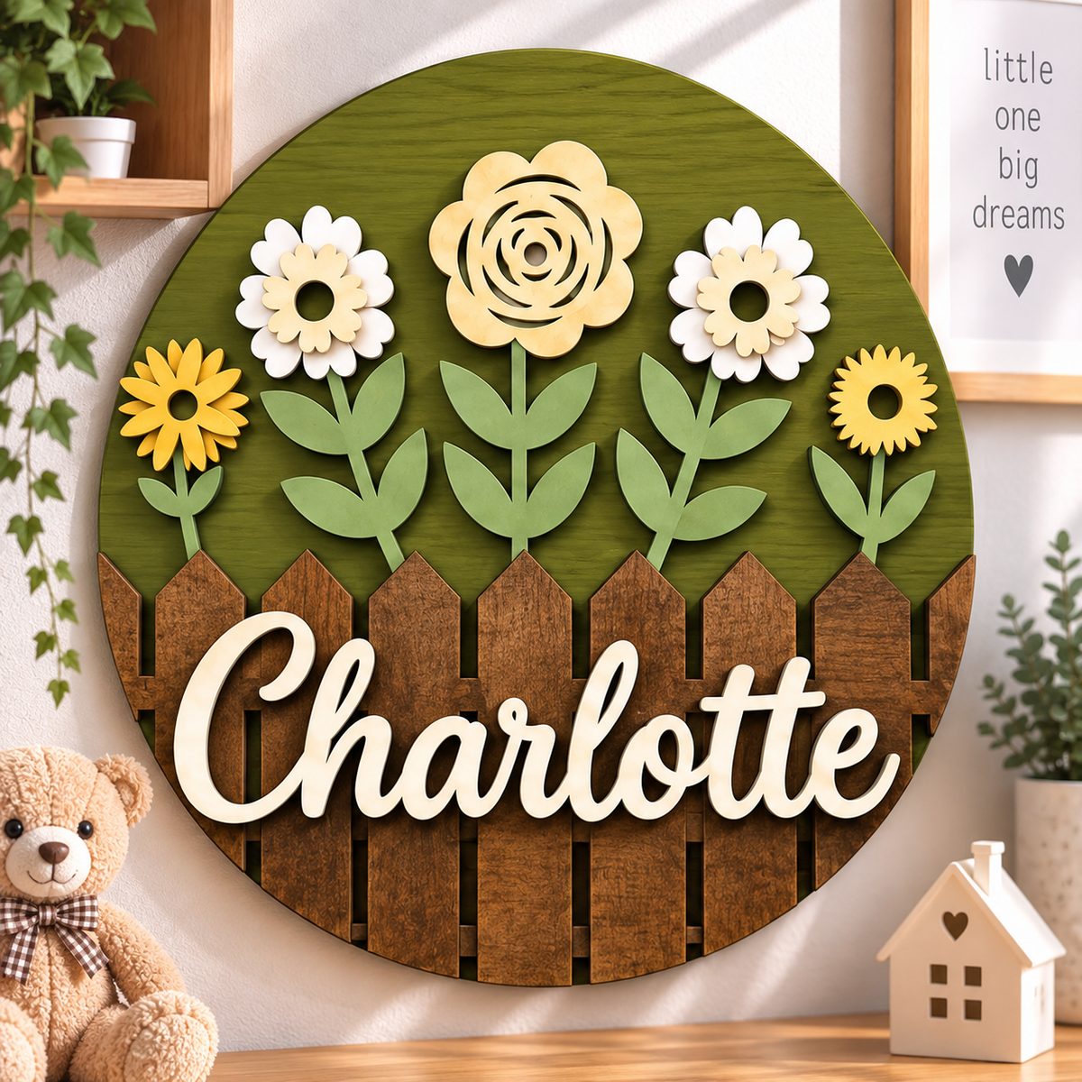 Personalised Floral Welcome Wooden Sign Front Door Home Wall Decor