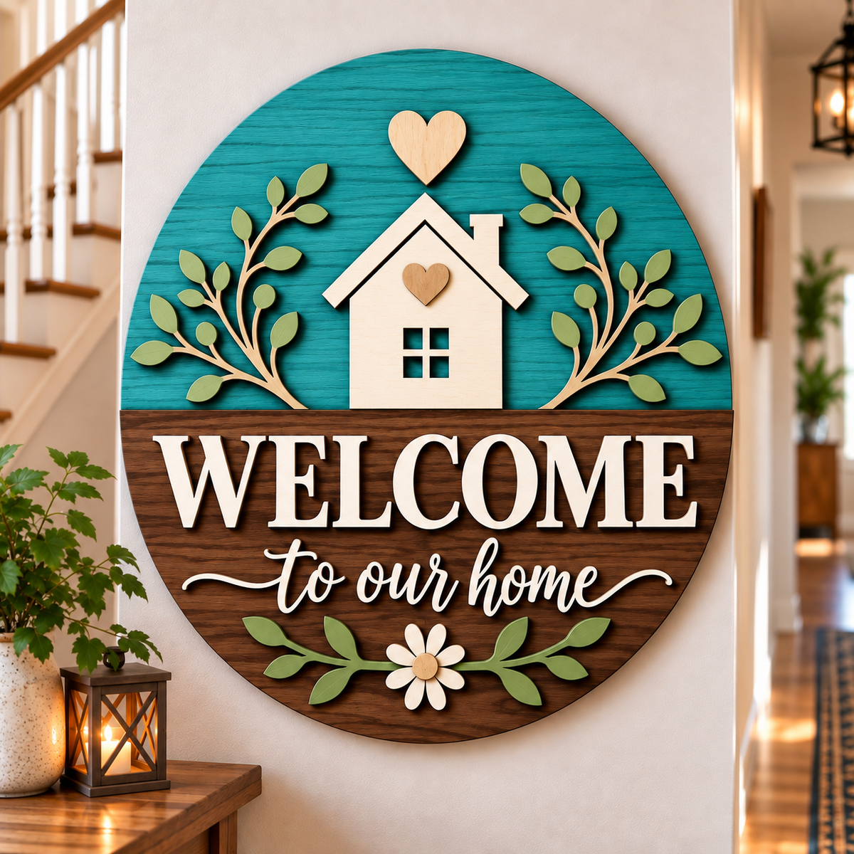 Personalised Floral Wooden Welcome Sign Wall Decor