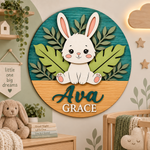 Personalised Wooden Bunny Name Sign Kids Nursery Bedroom Wall Decor