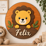 Personalised Wooden Lion Name Sign Kids Nursery Bedroom Wall Decor
