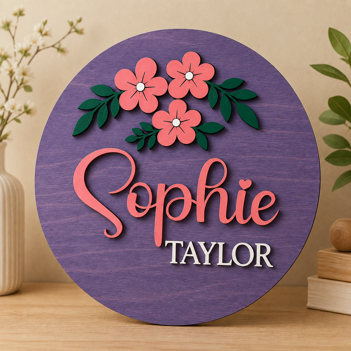 Personalised Floral Wooden Name Sign Girls Nursery Bedroom Wall Decor