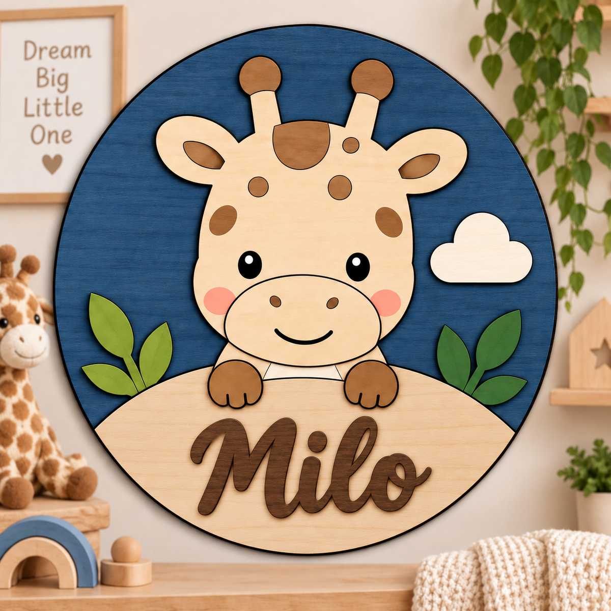 Personalised Wooden Giraffe Name Sign Kids Nursery Bedroom Wall Decor