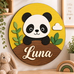Personalised Wooden Panda Name Sign Kids Nursery Bedroom Wall Decor