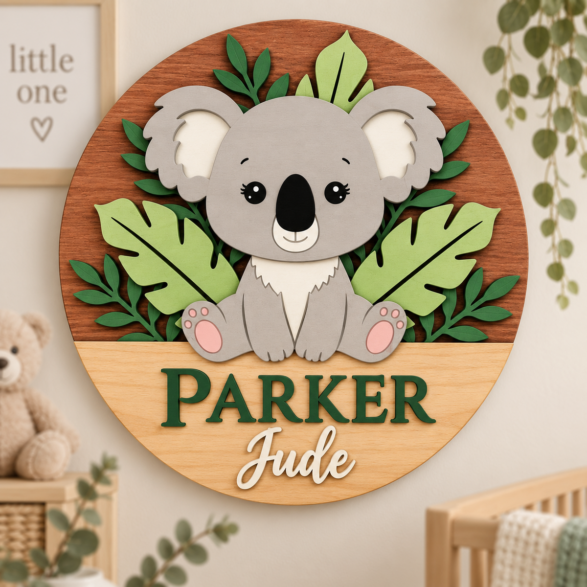 Personalised Wooden Koala Name Sign Kids Nursery Bedroom Wall Decor