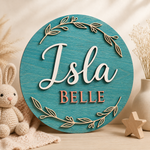 Custom 3D Wooden Name Sign Leaf Wreath Plaque Birch Plywood Botanical Decor