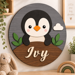 Personalised Wooden Penguin Name Sign Kids Nursery Bedroom Wall Decor