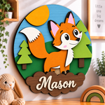 Personalised Wooden Fox Name Sign Kids Nursery Bedroom Wall Decor