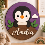 Personalised Wooden Penguin Name Sign Kids Nursery Bedroom Wall Decor