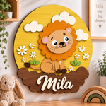 Personalised Wooden Lion Name Sign Kids Nursery Bedroom Wall Decor