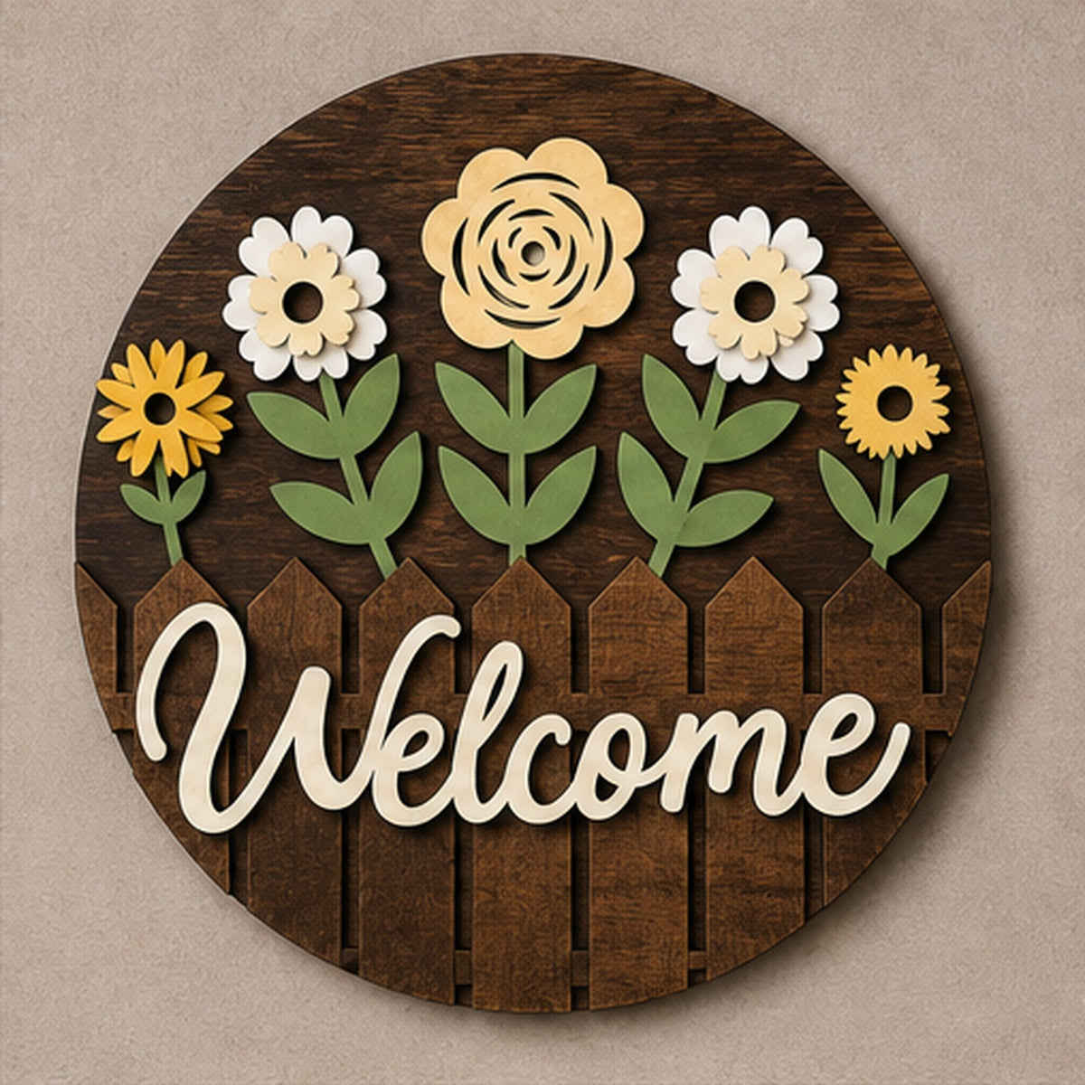 Personalised Floral Welcome Wooden Sign Front Door Home Wall Decor