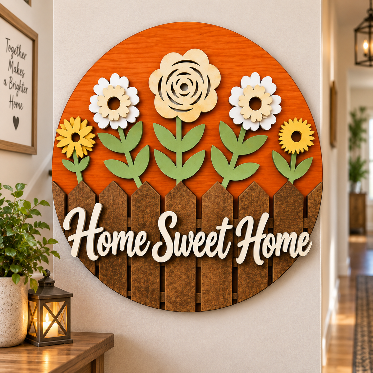 Personalised Floral Welcome Wooden Sign Front Door Home Wall Decor
