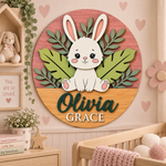 Personalised Wooden Bunny Name Sign Kids Nursery Bedroom Wall Decor