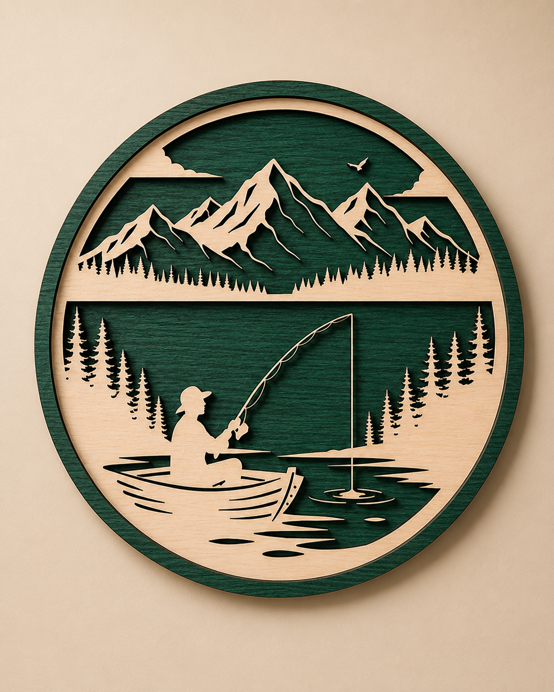 Personalised Fishing Mountain Wooden Wall Art Outdoor Cabin Decor